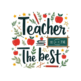 teacher best SVG PNG design with bold lettering, black and red floral elements, an uplifting message
