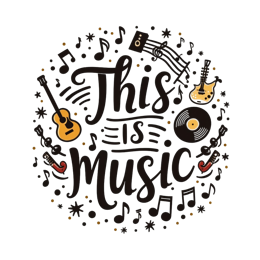 music notes instruments SVG PNG design with hand-drawn style, bold lettering