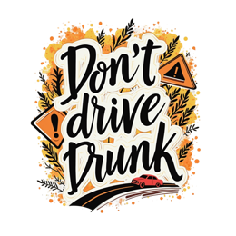 safety warning drunk driving SVG PNG design with hand-drawn style, bold lettering, black and orange floral elements