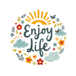 enjoy life flower sun SVG PNG design with hand-drawn style, orange and red floral elements, an uplifting message