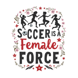 soccer female force floral SVG PNG design with bold lettering, black and red floral elements