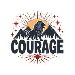 courage lion mountains SVG PNG design with bold lettering, an uplifting message