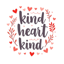 kind heart floral SVG PNG design with hand-drawn style, bold lettering, white and pink floral elements