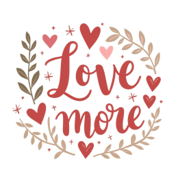 love more hearts SVG PNG design with bold lettering, white and pink floral elements, an uplifting message