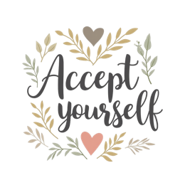 accept yourself flora SVG PNG design with pink and green floral elements, an uplifting message
