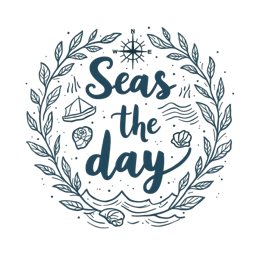 seas the day SVG PNG design with hand-drawn style, white and blue floral elements