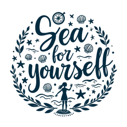 sea typography SVG PNG design with hand-drawn style, bold lettering, red and blue floral elements