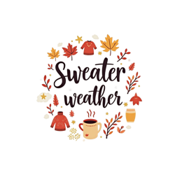 autumn sweater weather SVG PNG design with orange and red floral elements