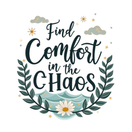 chill comfort in the chaos flower SVG PNG design with hand-drawn style, bold lettering, green floral elements