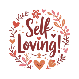 self loving flowerhearts shirt SVG PNG design with bold lettering, white and orange floral elements, an uplifting message