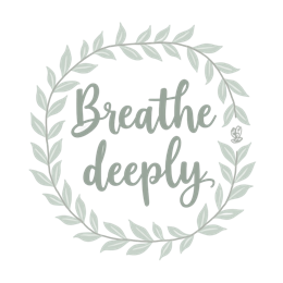 breathe deeply quote SVG PNG design with white and green floral elements, an uplifting message