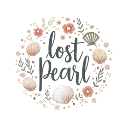 lost pearl flower shells SVG PNG design with hand-drawn style, green floral elements