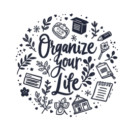 organize SVG PNG design with hand-drawn style, bold lettering, black and white floral elements