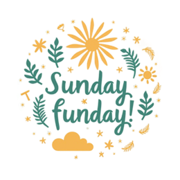 sunday fun day flower SVG PNG design with bold lettering, green and yellow floral elements