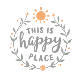quotes happyplace floral SVG PNG design with hand-drawn style, bold lettering, orange floral elements