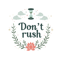 don't rush meditation SVG PNG design with bold lettering, pink and green floral elements