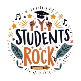 students rock graduation SVG PNG design with bold lettering, black and orange floral elements