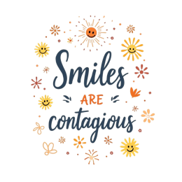 smiles sunshine SVG PNG design with hand-drawn style, bold lettering, orange and blue floral elements