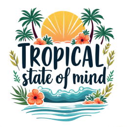 tropical sunset flowers shirt SVG PNG design with bold lettering, orange and pink floral elements