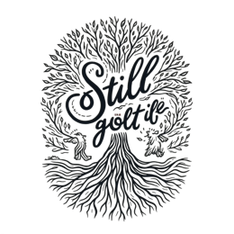 tree SVG PNG design with bold lettering, black and white floral elements