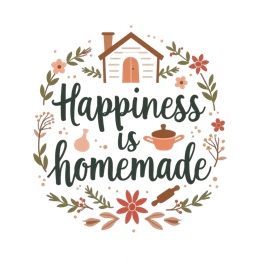 happiness homemade SVG PNG design with bold lettering, floral elements
