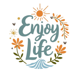 enjoy life sunflowers floral SVG PNG design with hand-drawn style, bold lettering, orange and green floral elements