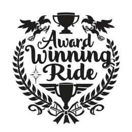 award winning ride SVG PNG design with hand-drawn style, bold lettering, black floral elements