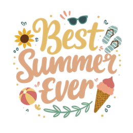 best summer ever sunflower SVG PNG design with bold lettering, peach and green floral elements