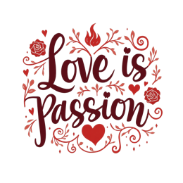 love passions SVG PNG design with bold lettering, red floral elements