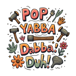 pop yabba dabba SVG PNG design with hand-drawn style, bold lettering, black and orange floral elements
