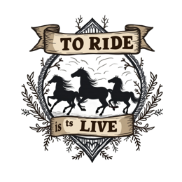 horses ride SVG PNG design with bold lettering, black and white floral elements