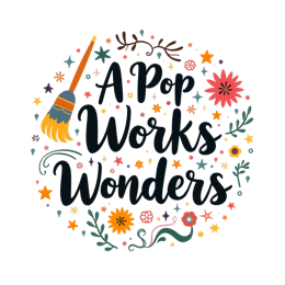 pop works wonders SVG PNG design with hand-drawn style, bold lettering, black and orange floral elements