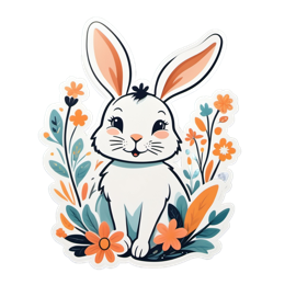 fantasy bunny stickers shirt SVG PNG design with clean design elements, white and orange floral elements