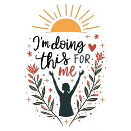 selfcare flower SVG PNG design with bold lettering, orange floral elements, an uplifting message
