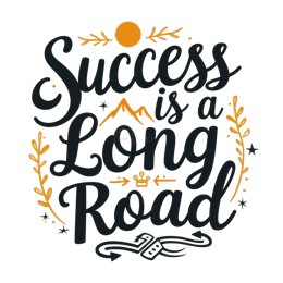 quotes success longroad shirt SVG PNG design with bold lettering, black and orange floral elements, an uplifting message