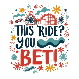 fairground ride SVG PNG design with bold lettering, orange and red floral elements