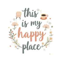 happy place flower illustration SVG PNG design with peach and green floral elements