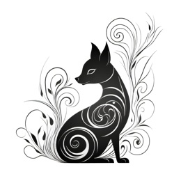 artistic cat floral SVG PNG design with black and red floral elements