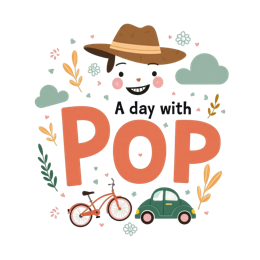children day with pop SVG PNG design with bold lettering, orange and red floral elements
