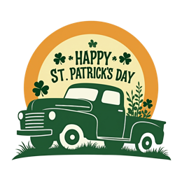 stpatricksday vintagetruck SVG PNG design with bold lettering, orange and green floral elements