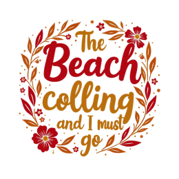 beach quote flower SVG PNG design with hand-drawn style, orange and red floral elements