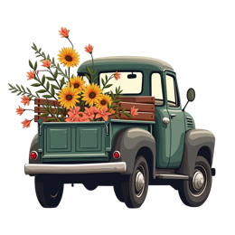 floral truck SVG PNG design with green floral elements