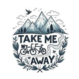 biking mountains SVG PNG design with bold lettering, black and white floral elements