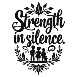 strength in silence floral SVG PNG design with bold lettering, black and white floral elements