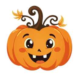 happy pumpkin character SVG PNG design with white and orange floral elements