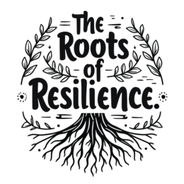 quotes rootsofresilience SVG PNG design with bold lettering, black and white floral elements, an uplifting message