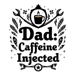 dad caffeine injected shirt SVG PNG design with bold lettering, black and white floral elements