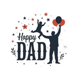 father's day happy dad balloon shirt SVG PNG design with bold lettering, black and red floral elements