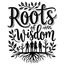 roots wisdom SVG PNG design with bold lettering, black and white floral elements
