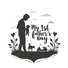 fathersday child dog SVG PNG design with black and white floral elements